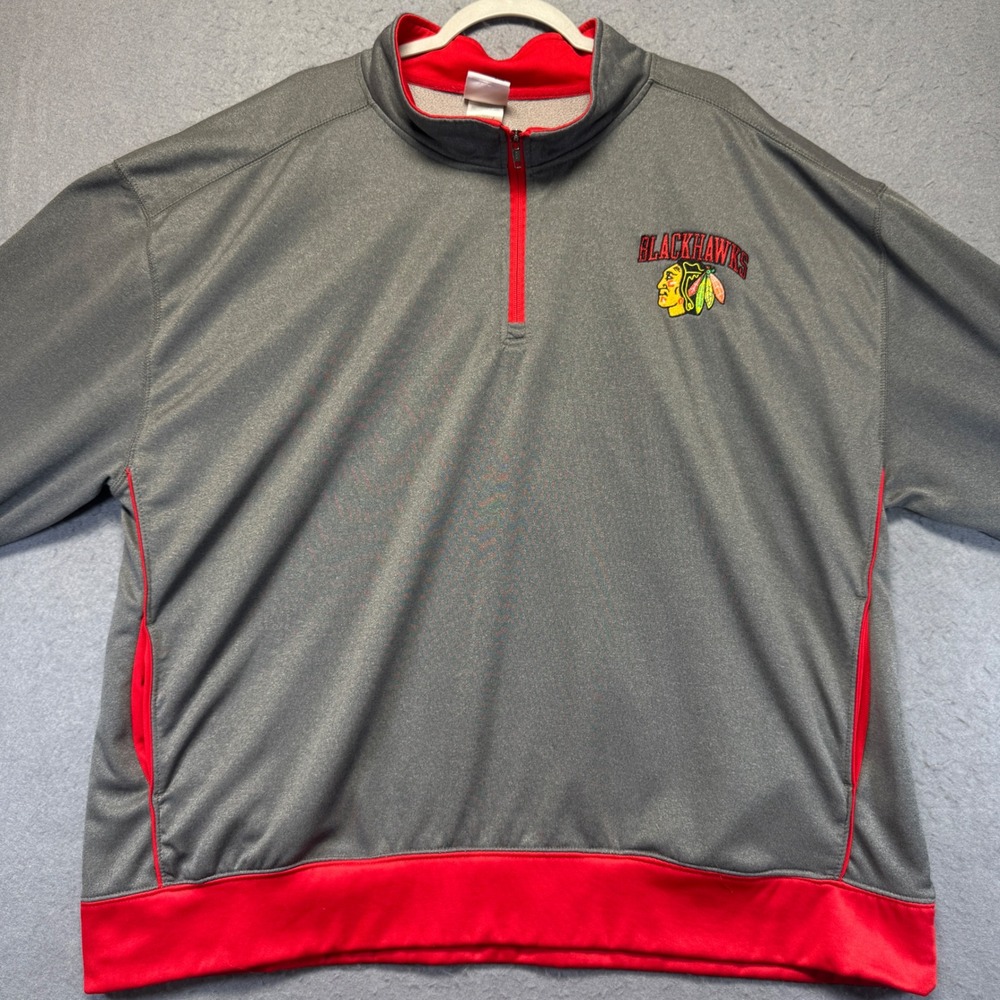 Chicago Blackhawks Gray Red‎ 1/4 Zip Pullover Athletic Jacket Men's Size 2XL